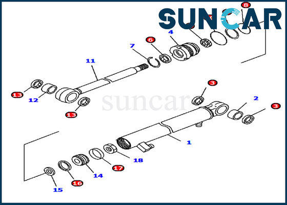 خرید 707-98-13970 کیت مهر و موم سیلندر بازو مناسب کیت سرویس ماشین آلات Komatsu Excavator PC15MR-1 online manufacture