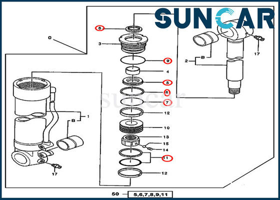 خرید 600C 550LC John Deere 4384450 Excavator Hydraulic Removal Device Device Cylinder Seal online manufacture
