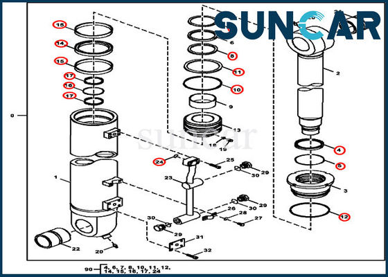 خرید 470GLC John Deere FXB00001834 دستگاه حذف وزنه سیلندر کیت تعمیر مهر و موم online manufacture