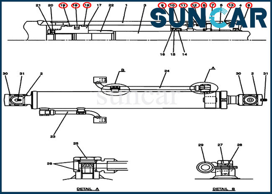 خرید کیت آب بندی سیلندر بوم بیل مکانیکی CASE PU01V00024R300 کیت سرویس هیدرولیک CX17B online manufacture
