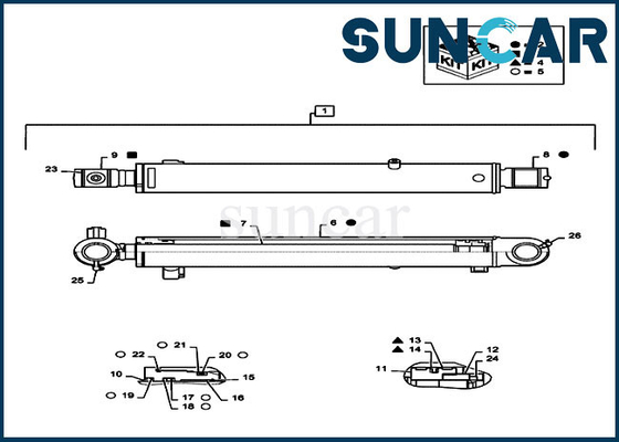 خرید کیت تعمیر پیستون سیلندر سطل PS01V00003R300 برای قطعات تجهیزات بیل مکانیکی CASE CX55B online manufacture