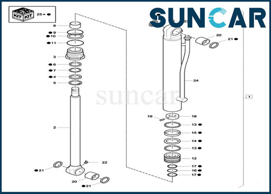 خرید کیت مهر و موم تعمیر سیلندر بیل مکانیکی خزنده XKCC-01360 XKCC01360 مناسب CX33C CX37C CASE online manufacture
