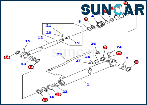 PC75UD-2E PC75UD-2 Komatsu 707-98-35140 7079835140 کیت سرویس بیل مکانیکی بازو سیلندر هیدرولیک