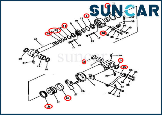 کیت تعویض مهر و موم SUNCAR 707-99-64405 7079964405 برای D275A-2 Komatsu