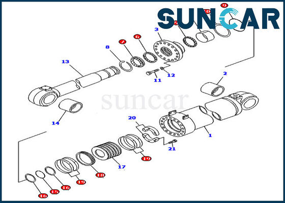 کیت تعمیر مهر و موم سیلندر تخلیه 707-99-96200 برای لودر چرخ Komatsu WA800-3 WA900-3