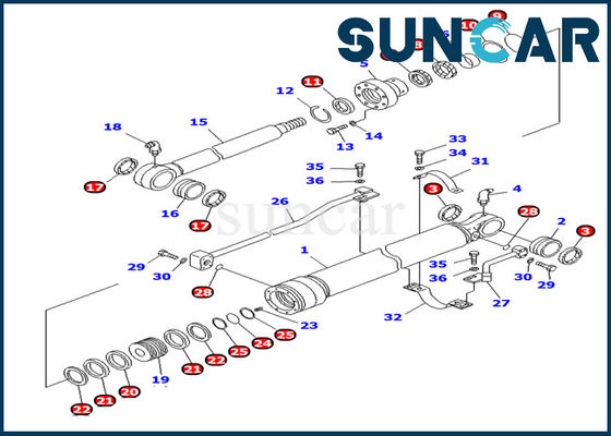 کوماتسو PC100-6 قطعات 707-98-27620 کیت سیلندر سطل چرب کننده طولانی کیت مهر و موم روغن تعمیر داخلی