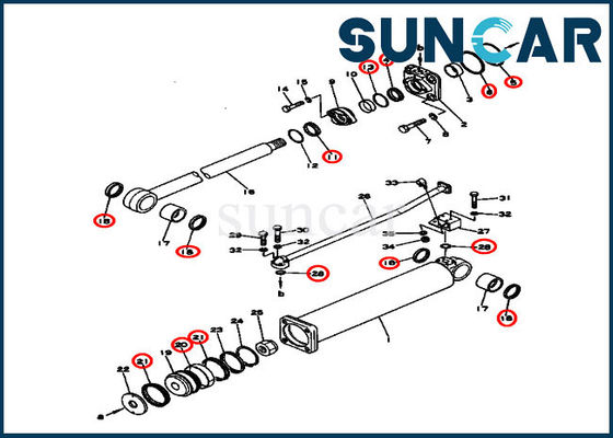 قطعات بولدوزر 131-63-05040 کیت مهر و موم سیلندر هیدرولیک D53S-16 کیت تعمیرات کوماتسو