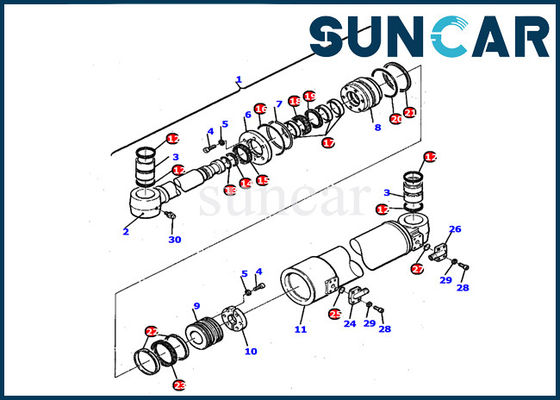 PC110R-1 کوماتسو بیل تعمیر داخلی کیت 21D-61-14140 Boom Swing سیلندر مهر و موم کیت واشر