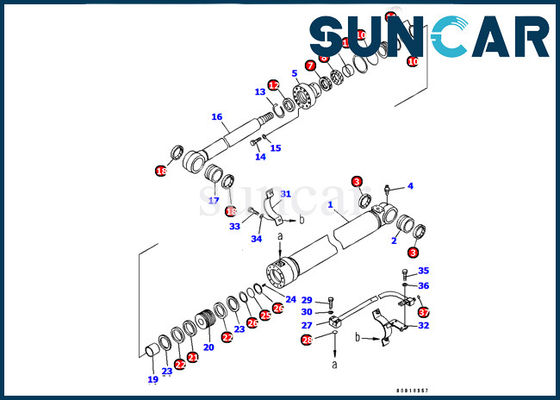 قطعات تعمیرات داخلی بیل مکانیکی Boom Cylinder Seal Kit 707-99-37350 Komatsu PC128US-2-AC