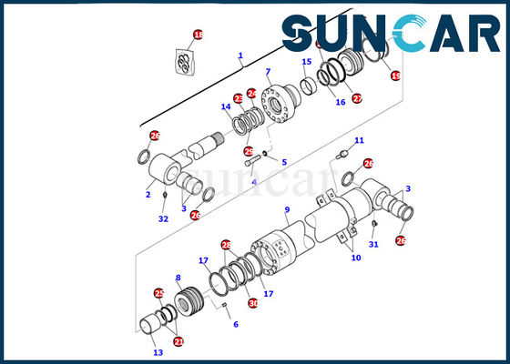707-99-43300 کیت سرویس سیلندر بوم Komatsu هیدرولیک کیت سیلندر مهر و موم PC95R-2 قطعات داخلی