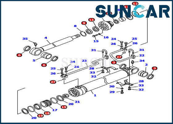 707-99-46230 Hydraulic 2ND Boom Cylinder Seal Kit PC120-6 Models Komatsu Replace Replace Kit