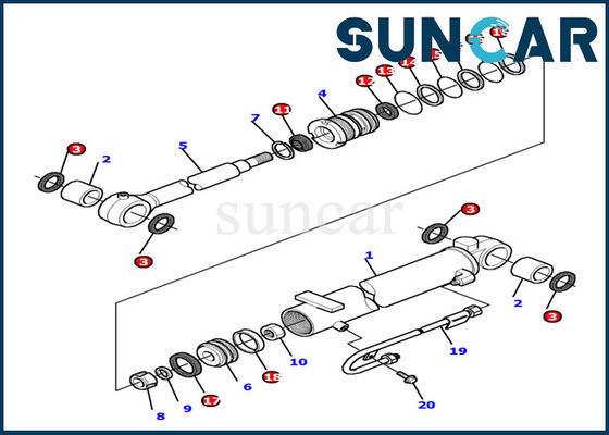 878000503 کیت مهر و موم سیلندر بوم Komatsu Inner Part سرویس بیل کیت متناسب با بیل PC12R-8