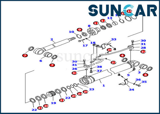 707-99-37180 Komatsu Inner Part Excavator Service Kit Boom Cylinder Seal Kit PC130-8 Model