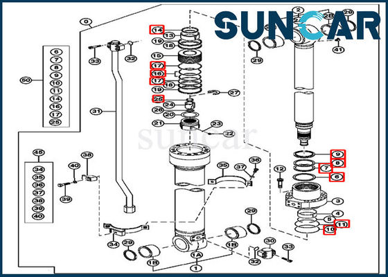 کیت مهر و موم سیلندر بازوی هیدرولیک AH225135 برای قطعات بیل مکانیکی 2154D 225CLC JOHN DEERE