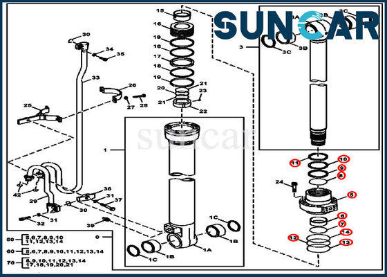 کیت آب بندی سیلندر هیدرولیک بوم FXB00002044 مناسب برای مدلهای John Deere 180GLC 190GW