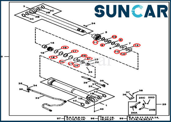 کیت خدمات سیلندر 190GW FYA00012905 مناسب برای قطعات سیلندر بوم هیدرولیک جان Deere