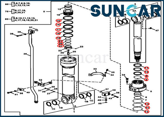 کیت مهر و موم هیدرولیک DEERE FYA00012906 کیت آب بندی بازو 180GLC 190GW اجزای سیلندر