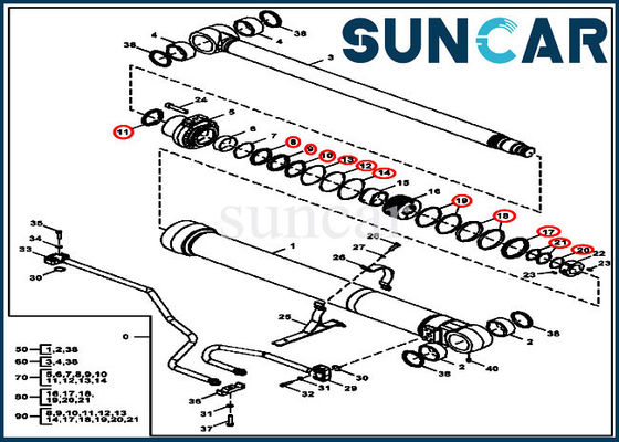 کیت تعمیر سیلندر بوم FYA00012899 کیت تعمیر Deere برای مدلهای تجهیزات بیل مکانیکی 135G 130G