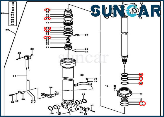 120D 120C JOHN DEERE 4448396 کیت مهر و موم سیلندر هیدرولیک کیت آب بندی بیل مکانیکی