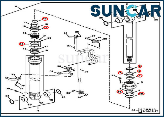 کیت سرویس کیت مهر و موم سیلندر بوم FYA00001396 برای بیل مکانیکی 245GLC JOHN DEERE