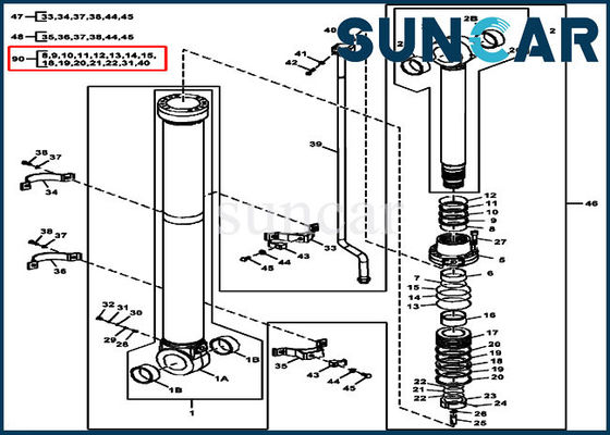 کیت مهر و موم سیلندر بازو جان Deere FYA00008675 ISO9001 290GLC 270DLC کیت آب بندی