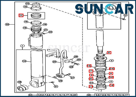 290D بوم سیلندر 4369764 کیت تعمیر مهر و موم کیت خدمات تعمیر بیل مکانیکی John Deere