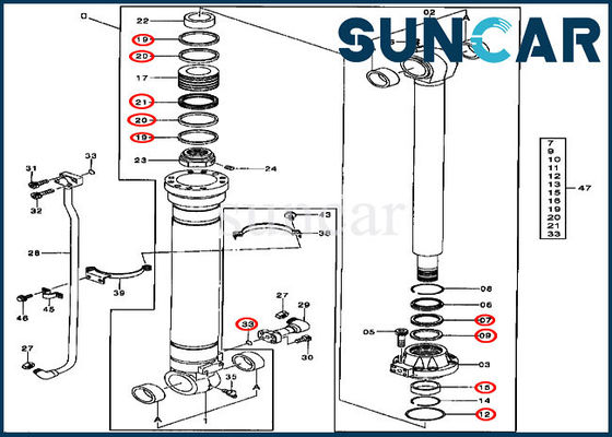 کیت مهر و موم هیدرولیک سیلندر سطل AT264430 John Deere 330LCR 450CLC کیت تعمیر بیل مکانیکی