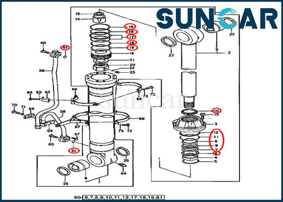 کیت سرویس کیت مهر و موم سیلندر بوم AT196471 برای تجهیزات مدلهای 450CLC 550LC Deere