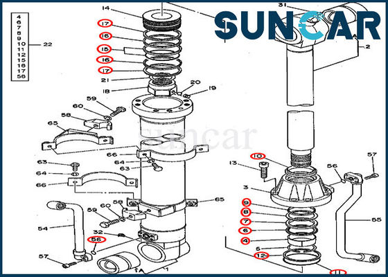 کیت تعمیر هیدرولیک سطل AT264445 495D 490 John Deere قطعات آب بندی مکانیکی