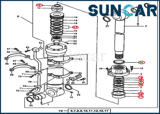 کیت مهر و موم روغن سیلندر هیدرولیک 4438690 کیت آب بندی سطل مناسب برای مدلهای 550LC John Deere