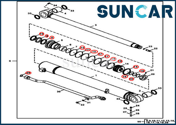 کیت آب بندی هیدرولیک FYD00006230 کیت مهر و موم تعمیر سیلندر بازو مناسب 75G 85G John Deere
