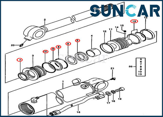 0844705 سطل مهر و موم کیت بیل مکانیکی مدل 50C 50ZTS جان Deere کیت تعمیر