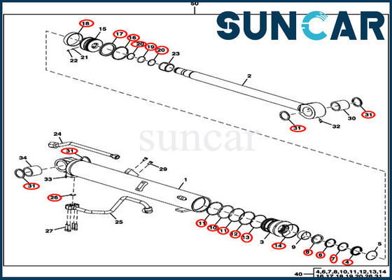 کیت مهر و موم 60D 60G Deere هیدرولیک FYD00000085 کیت آب بندی تعویض سیلندر بوم