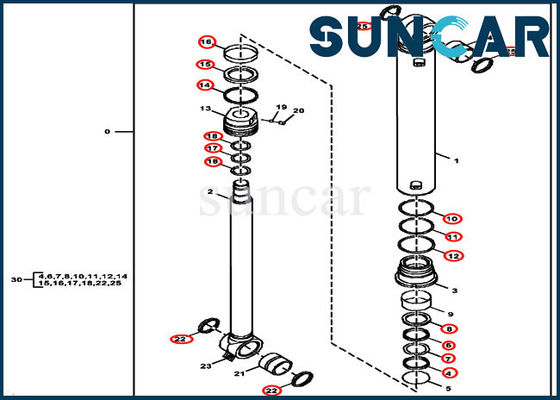 کیت مهر و موم 60G Deere FYD00003234 Boom Swing Hydraulic Cylinder Service Kit