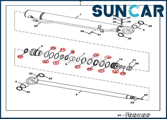 کیت سرویس سیلندر هیدرولیک بیل مکانیکی تعمیر بازوی Deere FYD00000077 Deere