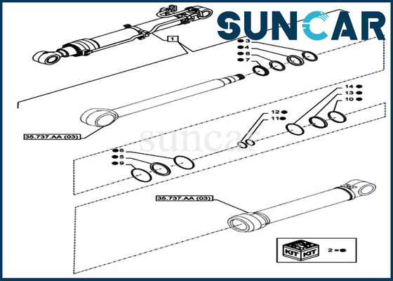 کیت تعمیرات سیلندر هیدرولیک کیت مهر و موم تعمیر بازو کیت CX350D LC CASE LZ012100