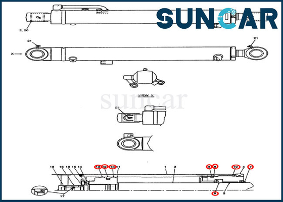 کیت تعمیر سیل سیلندر بازویی PX01V00048R300 کیت سرویس تعویض مینی بیل مکانیکی کیس CX36B