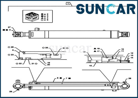 کیت مهر و موم میله پیستونی سیلندر بازویی PS01V00002R400 متناسب با بیل مکانیکی خزنده CASE مدل CX55B