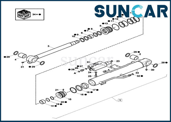 کیت آب بندی بوم XKCD-03431 XKCD03431 برای کیت سرویس سیلندر هیدرولیک شیر ایمنی CASE CX26C