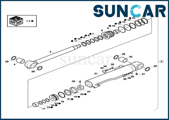 کیت آب بندی سیلندر بوم XKCD-03076 XKCD03076 کیت آب بندی هیدرولیک بیل مکانیکی CASE CX60C CX57C