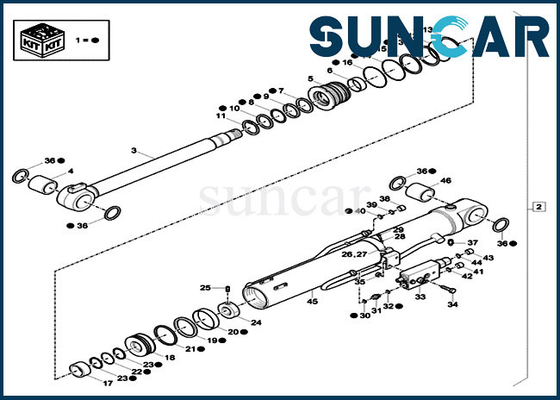 کیت مهر و موم بوم بیل مکانیکی XKCD-03336 کیت سرویس تعویض سیلندر XKCD03336 CASE CX60C CX57C