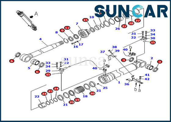 707-98-47710 Boom Service Kit 90MM Rod 130MM Bore Komatsu PC200LC-8 PC200LC-8E0 کیت مهر و موم سیلندر