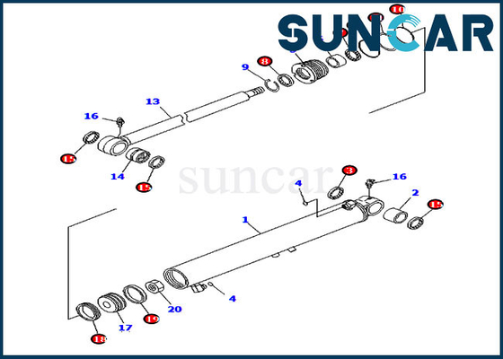 کیت آب بندی نردبانی 7079829640 کیت آب بندی سیلندر چرخشی بوم برای PC2000-8 PC50MR-2 Komatsu 707-98-29640