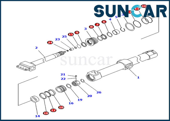 کیت مهر و موم KB3011A-00222 کیت تعمیر سیلندر اسلاید برای بازوی Telesco Komatsu PC200SC-7-M1 PC200SC-6