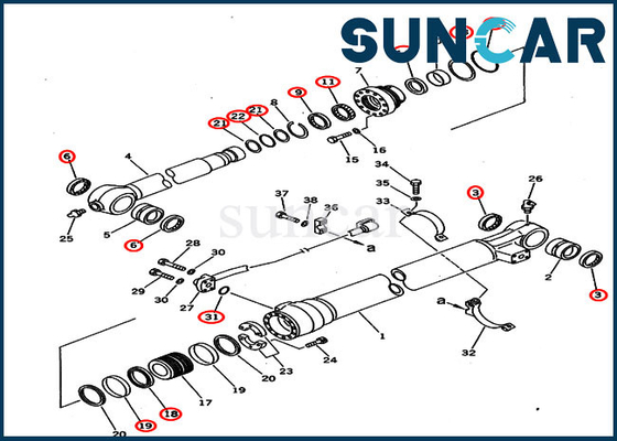 کیت سرویس سیلندر سطلی کوماتسو PC220-6 PC220LC-6 707-99-58240 برای بیل مکانیکی بازویی 2.0M