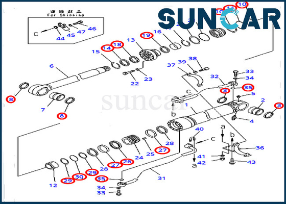 کیت مهر و موم تعمیر بوم 707-99-72320 سیلندر هیدرولیک برای مدل های KOMATSU PC450-8 PC400-7 نسخه خارجی