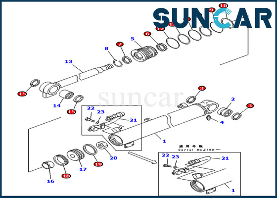 707-98-25560 کیت سرویس بوم سیلندر هیدرولیک مناسب برای مدل های Komatsu PC40MRX-1 PC40R-8 PC45MR-1