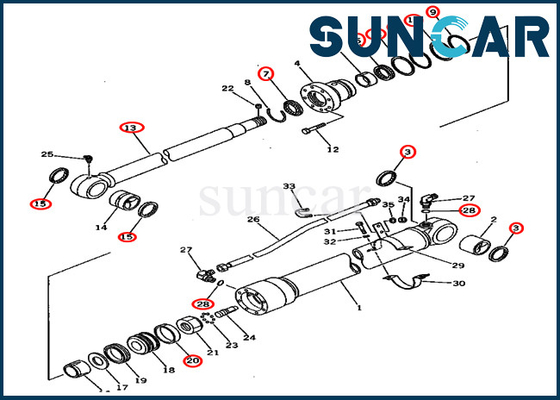 کیت تعمیر سیلندر سیلندر 201-63-02050 2016302050 کیت مهر و موم بازویی Komatsu PC60U-5 هیدرولیک CYL