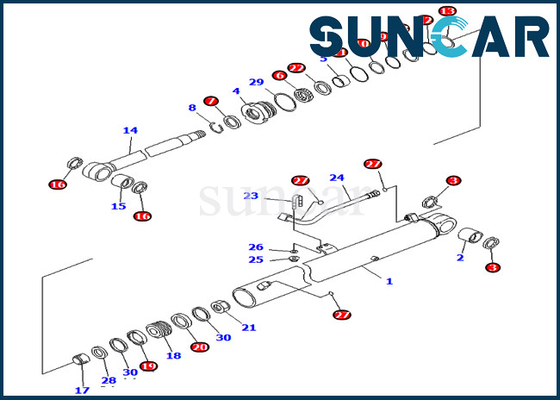کیت تعویض کیت آب بندی سیلندر هیدرولیک بوم PC70-8 Komatsu 707-99-36710 7079936710